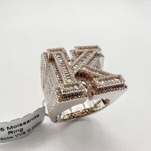 925 Sterling Sliver Moissanite Alphabet K Letter Ring, 4.05ctw VVS Stones Hip Ho